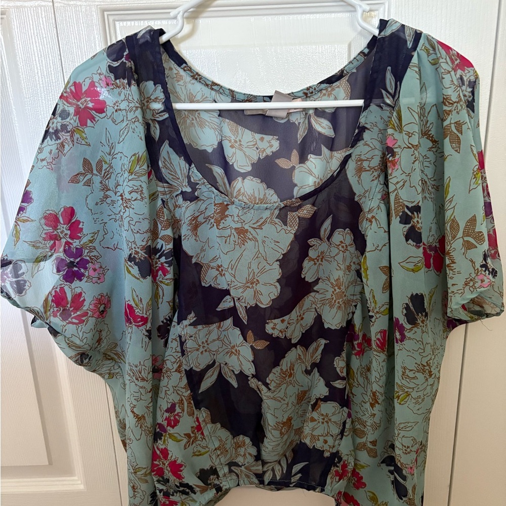 Forever 21 Multicolor Floral Sheer Blouse